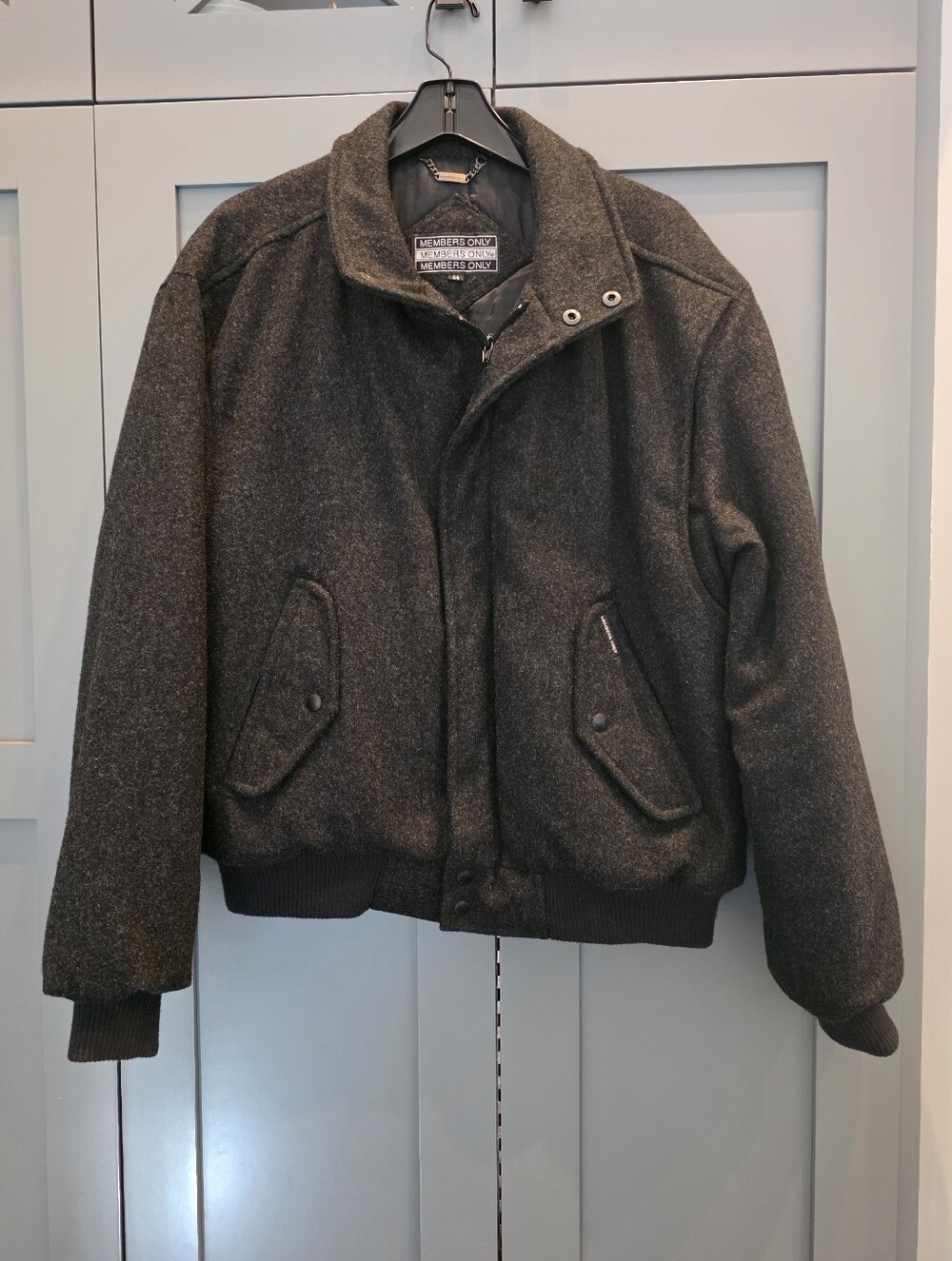 Members Only Bomber Jacket Mens 44 Gray Wool Coat Full Zip Stand Collar Lined XL
